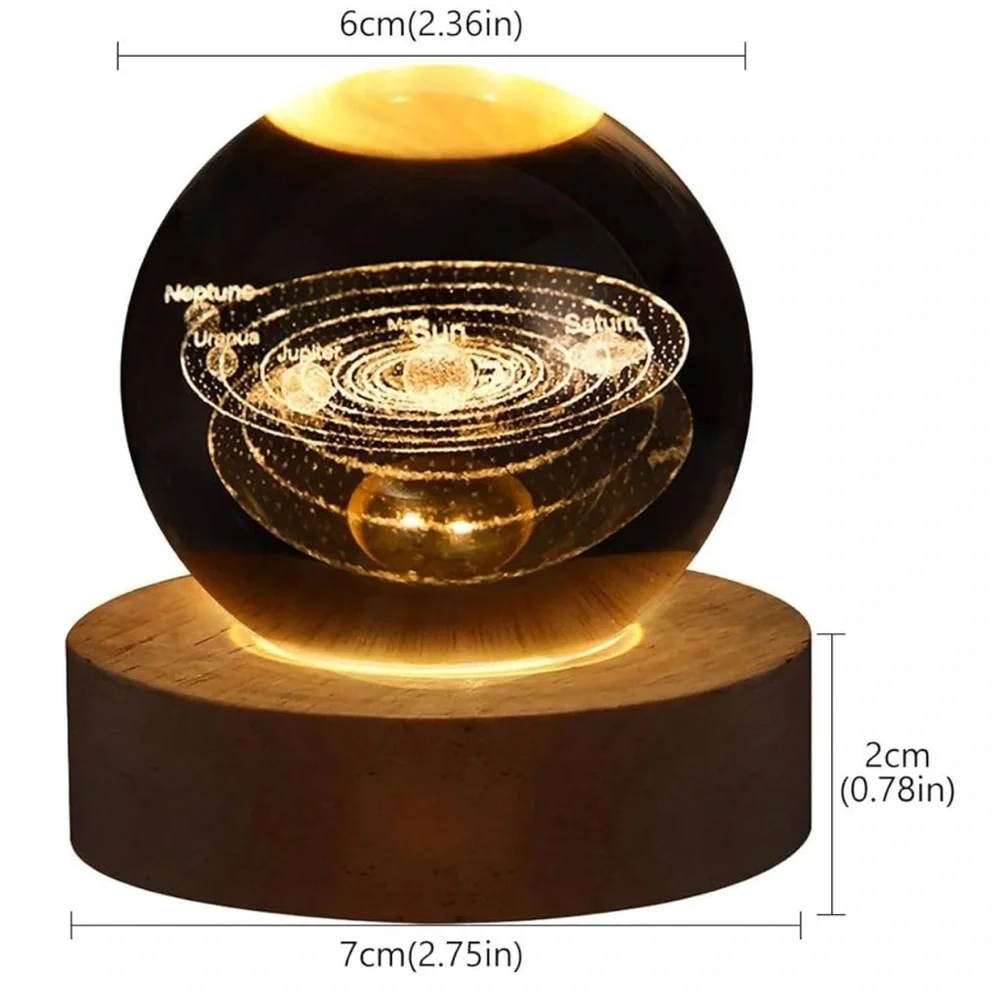 New USB 3D Night LED Light Galaxy Crystal Ball Table Lamp Wooden Stand Bedside